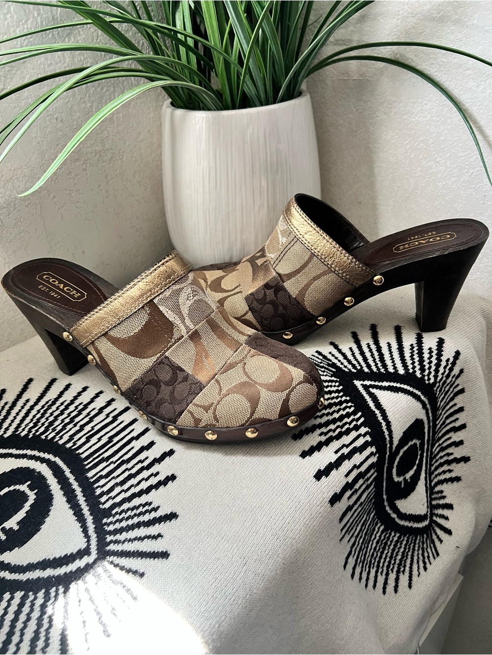 Coach Vintage Catarina Patchwork Wood Clog Heels size 8M